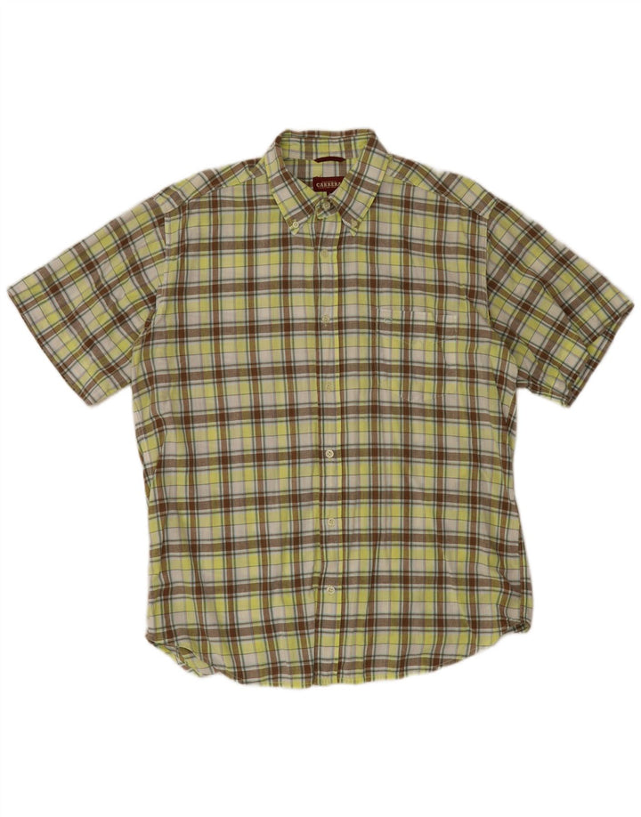 Carrera Camicia a maniche corte da uomo in cotone a quadri verdi grandi