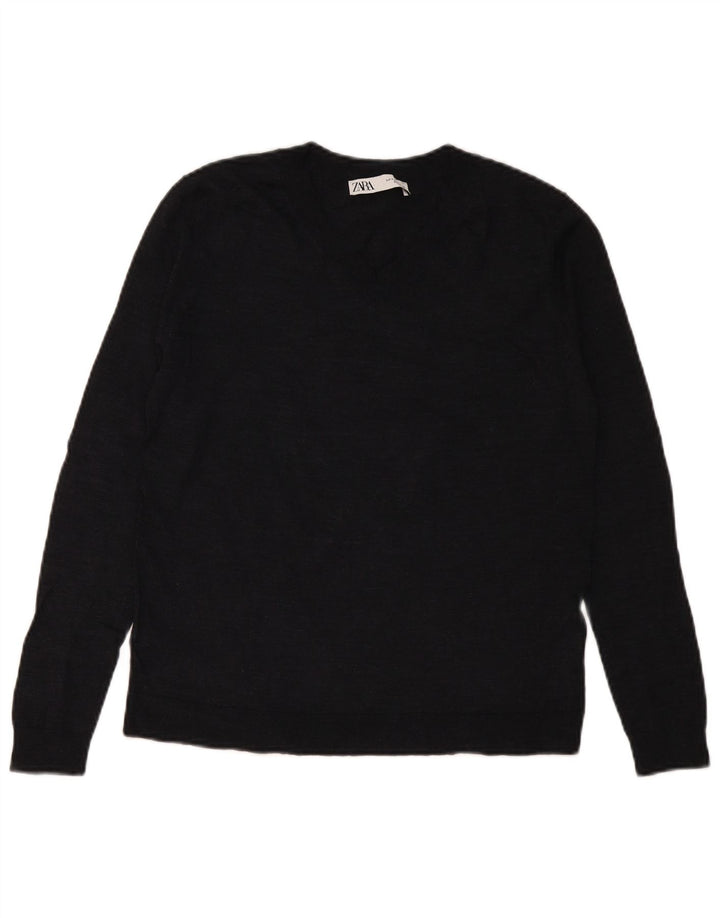Maglione Zara da donna con scollo a V UK 10 piccolo in lana blu navy