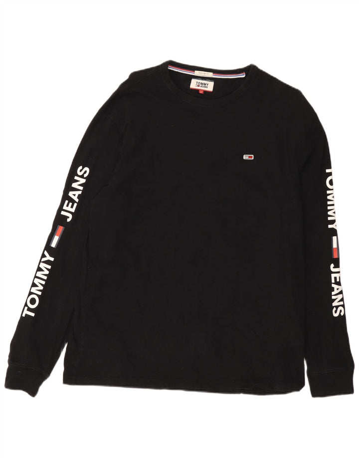 Tommy Hilfiger Uomo Graphic Top Manica Lunga Grande Cotone Nero