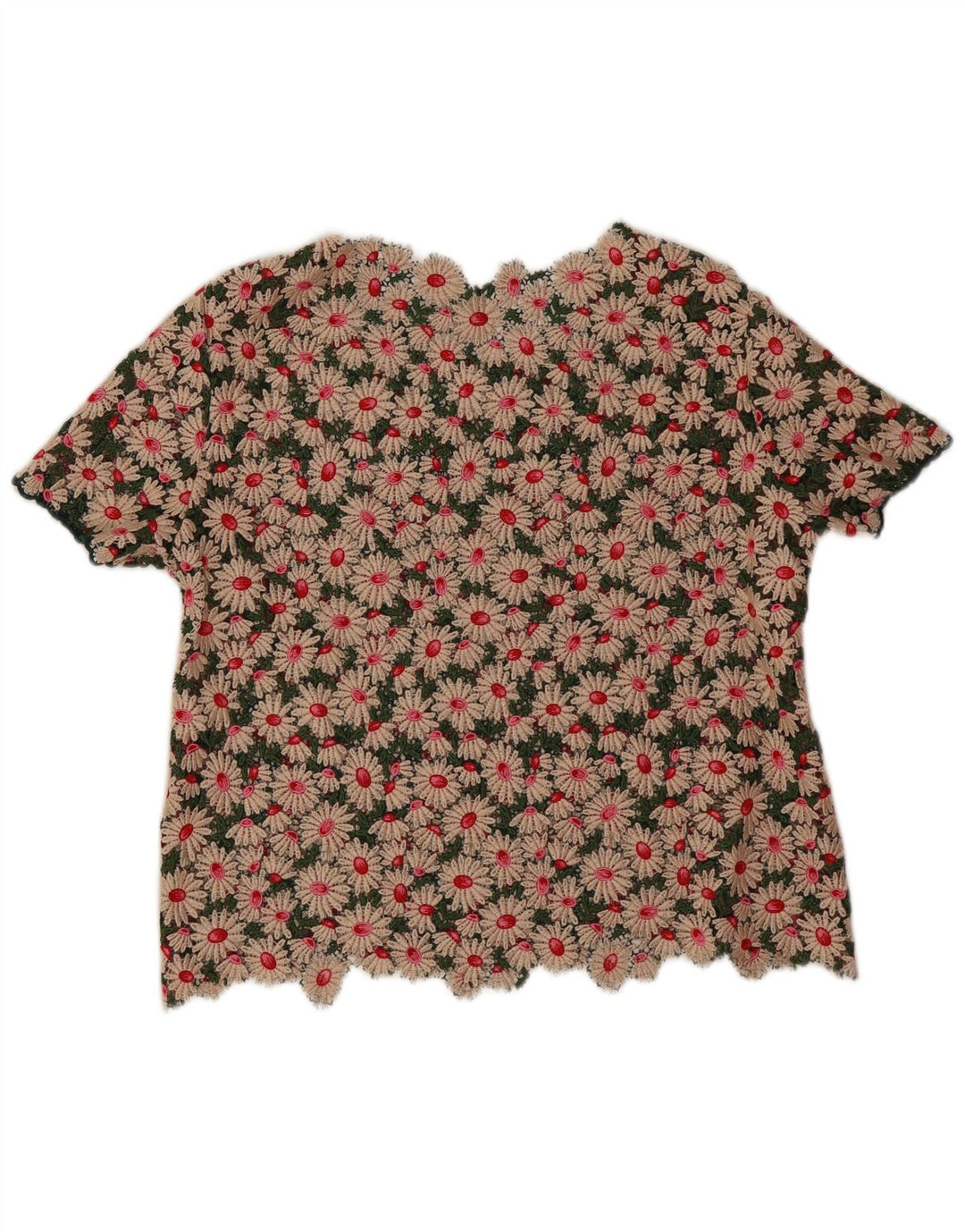 Camicetta vintage da donna all'uncinetto Top UK 16 Grande floreale multicolore
