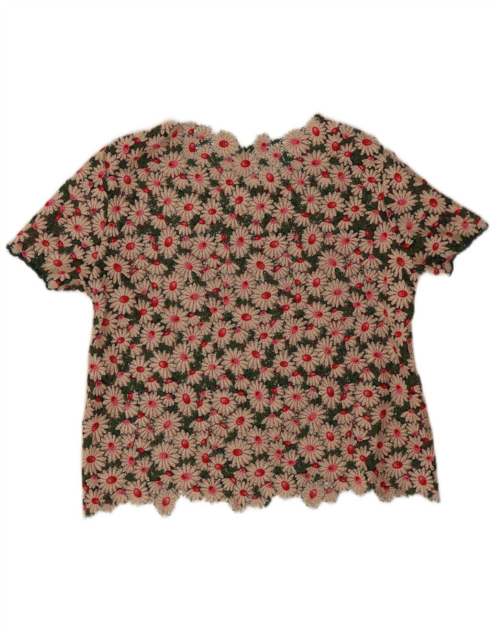 Camicetta vintage da donna all'uncinetto Top UK 16 Grande floreale multicolore