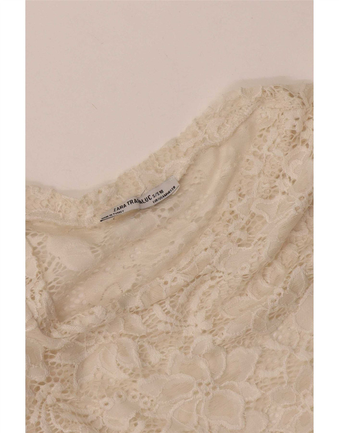 Top corto da donna Zara trasparente in camicetta UK 12 medio bianco sporco floreale