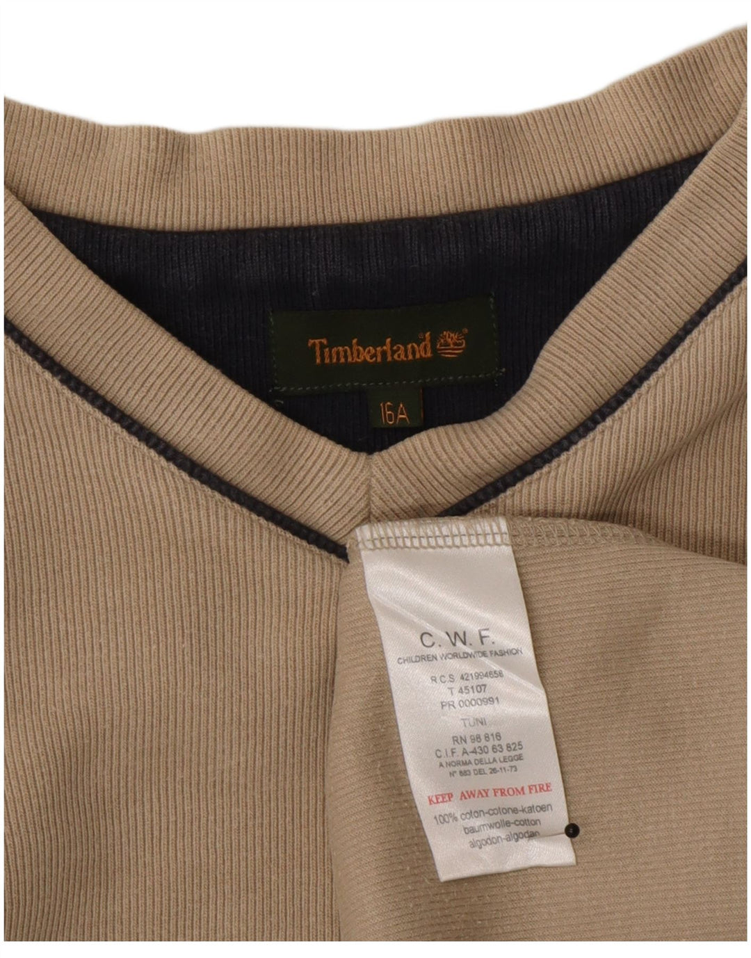Top Manica Lunga Timberland Bambino 15-16 Anni in Cotone Beige