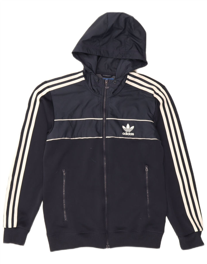 Maglione con cappuccio e zip da uomo Adidas piccolo in poliestere blu navy
