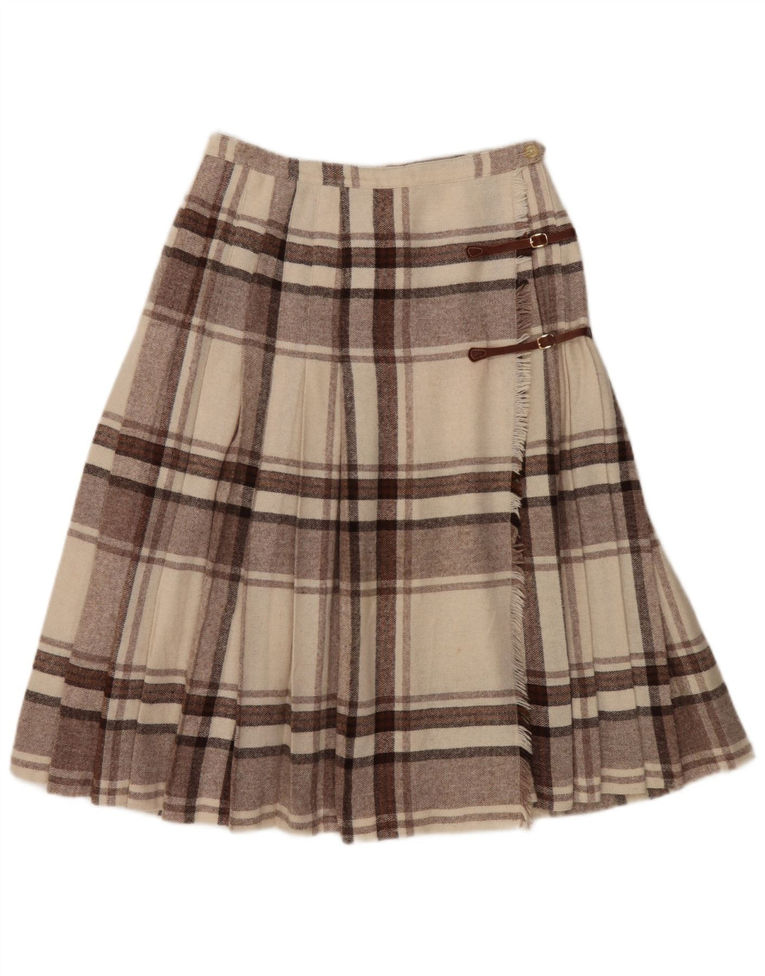 Gonna a portafoglio vintage da donna in kilt W28 a quadri marrone medio
