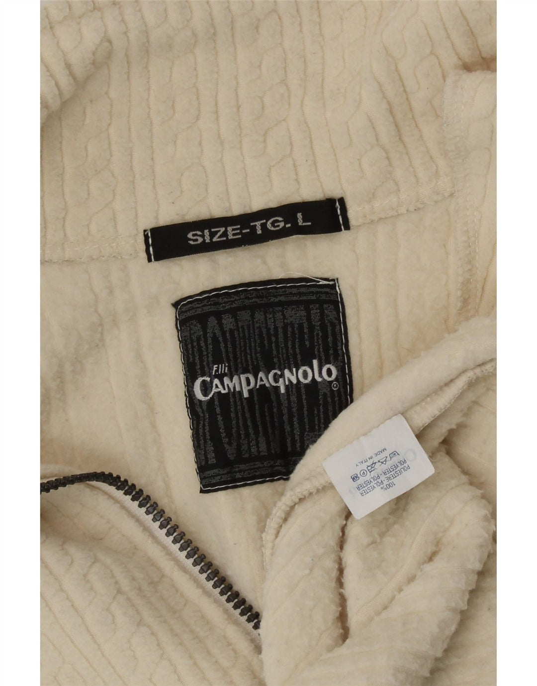 F.LLI Campagnolo Maglione in pile da uomo con zip e collo, grande, in poliestere bianco sporco