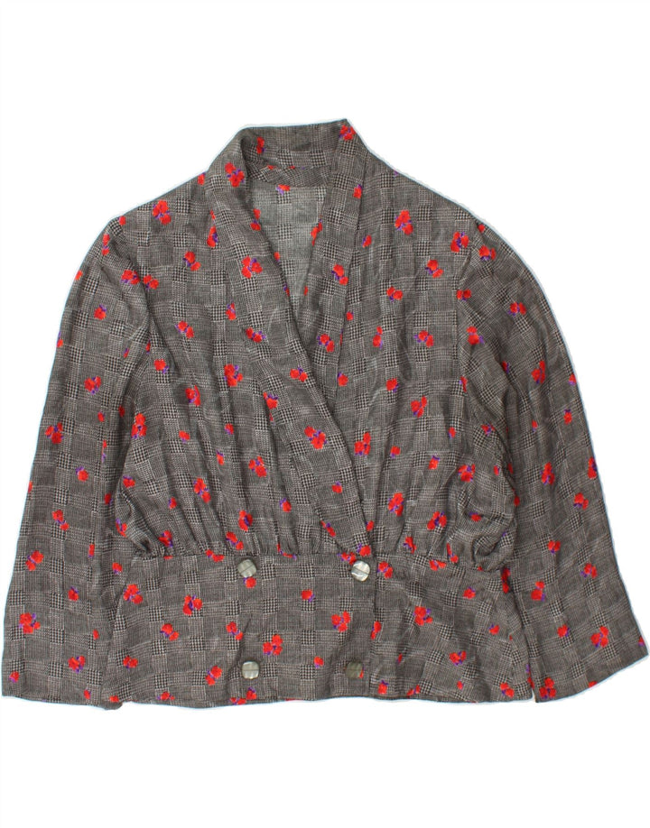 VINTAGE Womens 3/4 Sleeve Blazer Jacket UK 16 Large Grey Floral Vintage Vintage and Second-Hand Vintage from Messina Hembry 