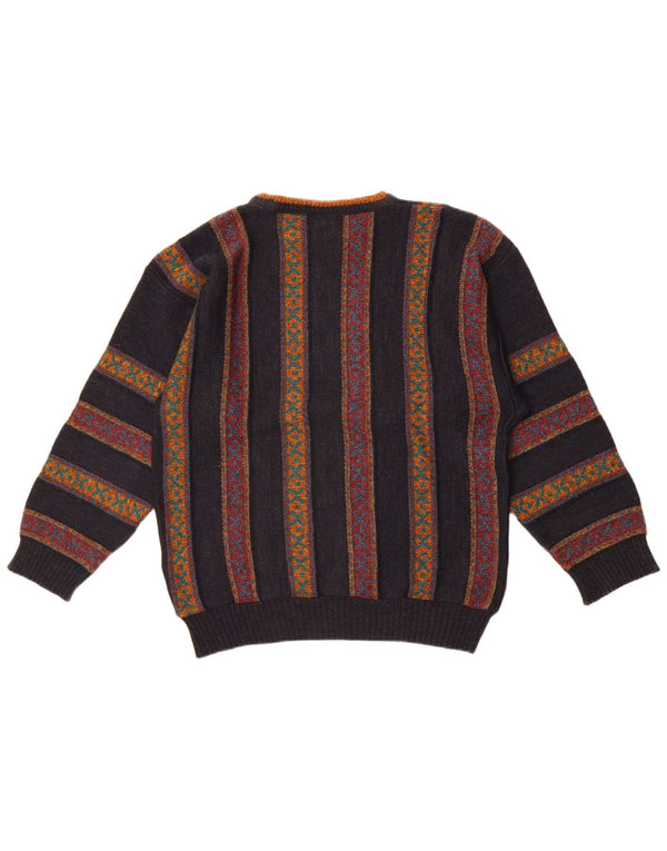 Maglione maglione girocollo da uomo Canda piccolo acrilico a strisce blu navy