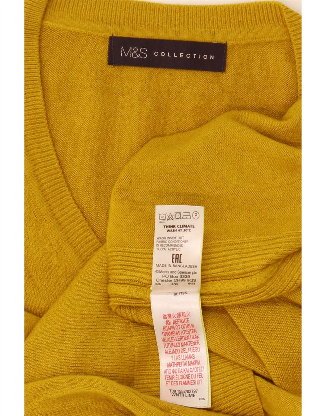 Maglione da donna con scollo a V Marks & Spencer UK 12 Acrilico giallo medio
