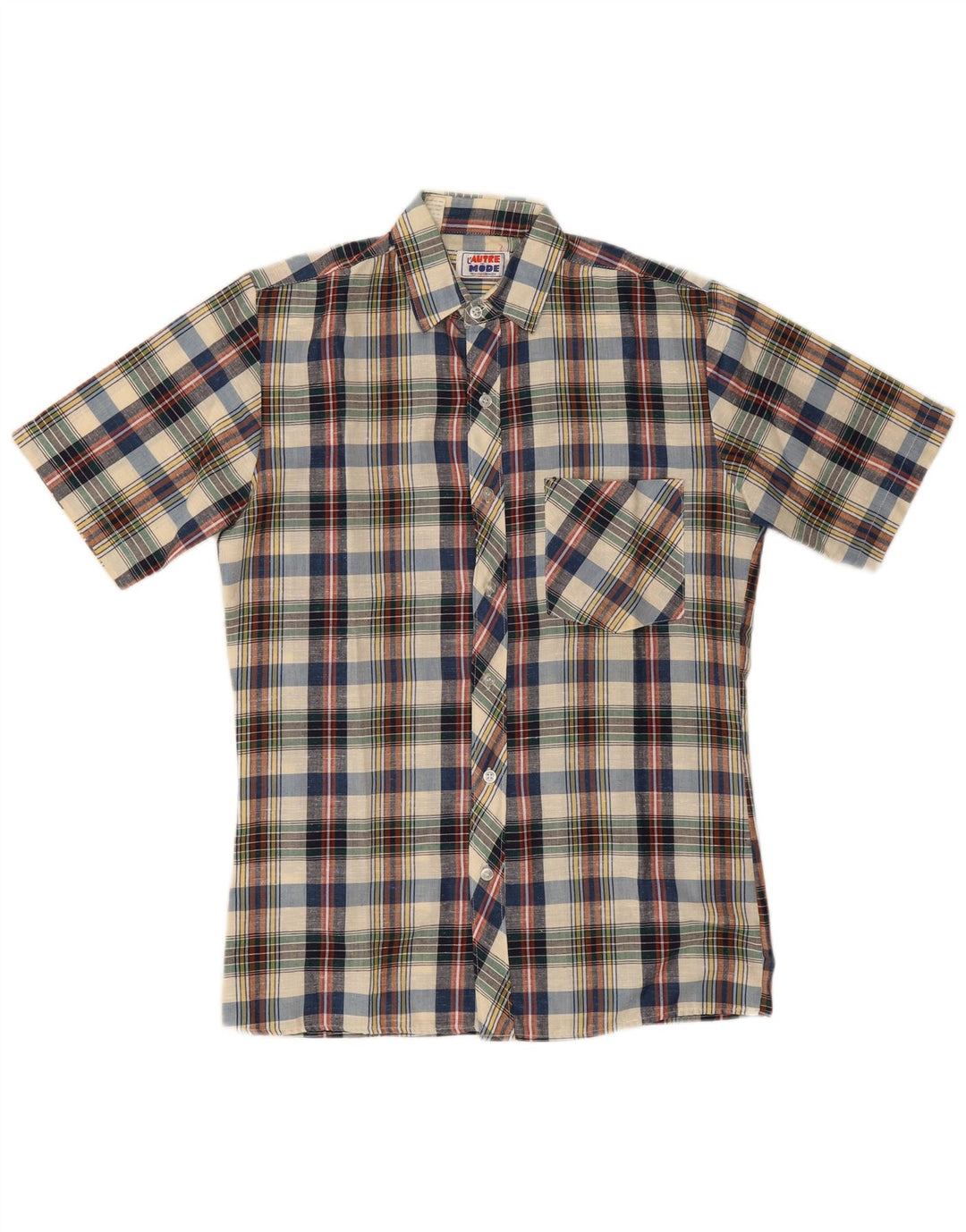 Camicia vintage da uomo a maniche corte scozzese medio multicolore