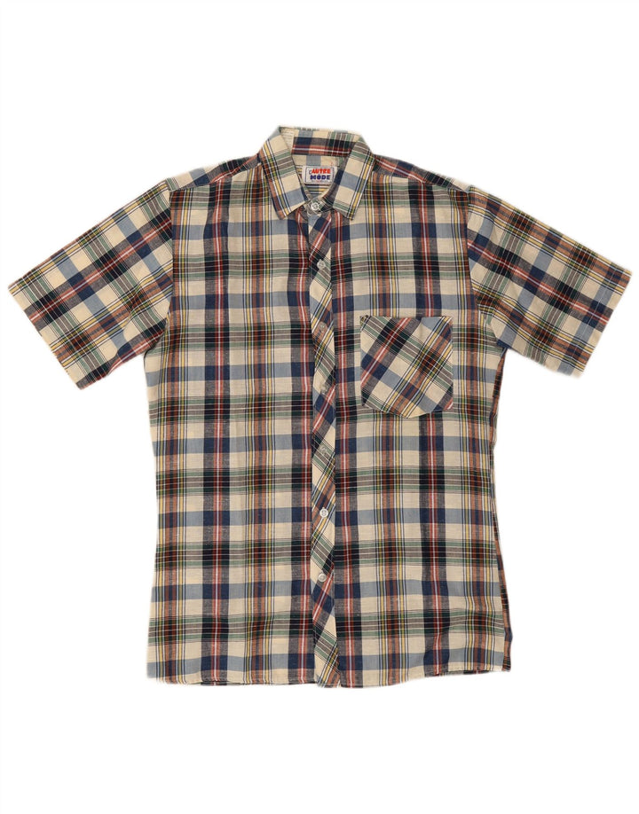 Camicia vintage da uomo a maniche corte scozzese medio multicolore