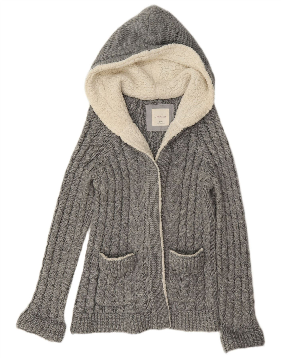 Maglione cardigan con cappuccio da donna Zara UK 14 Acrilico grigio medio