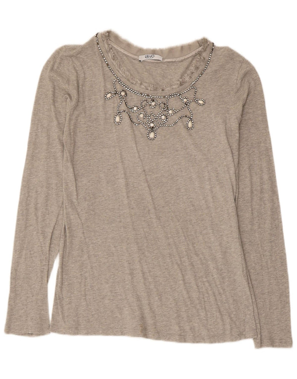 LIU JO Top da donna manica lunga UK 10 piccolo grigio