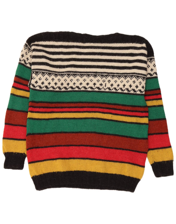 Maglione maglione vintage da donna con scollo a barca UK 16 grandi strisce multicolori