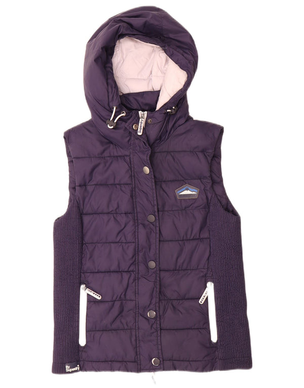 Gilet imbottito con cappuccio da donna SUPERDRY UK 14 grande poliestere blu navy