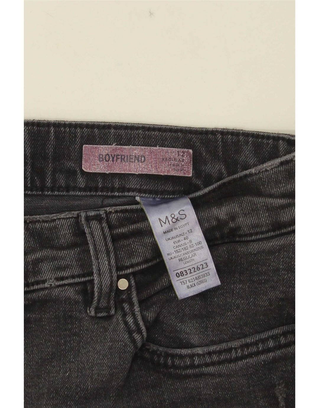 Jeans dritti Boyfriend da donna Marks & Spencer UK 12 medio W32 L28 grigio