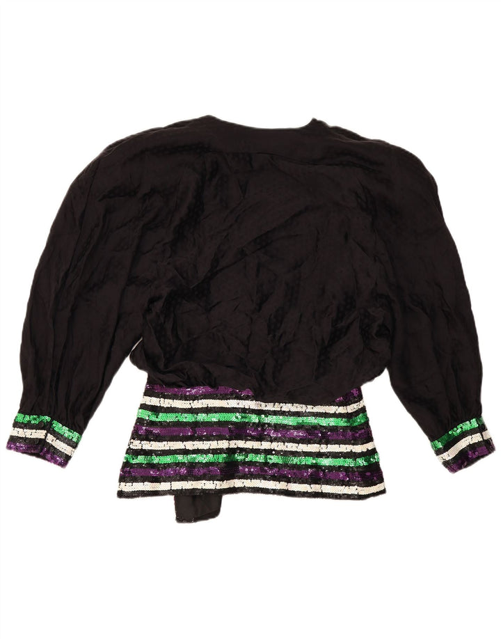 Camicetta vintage da donna con maniche a 3/4 Top IT 44 Seta floreale nera media