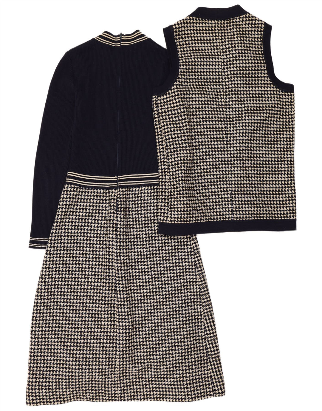Set da 2 pezzi vintage da donna UK 12 medio pied de poule blu navy