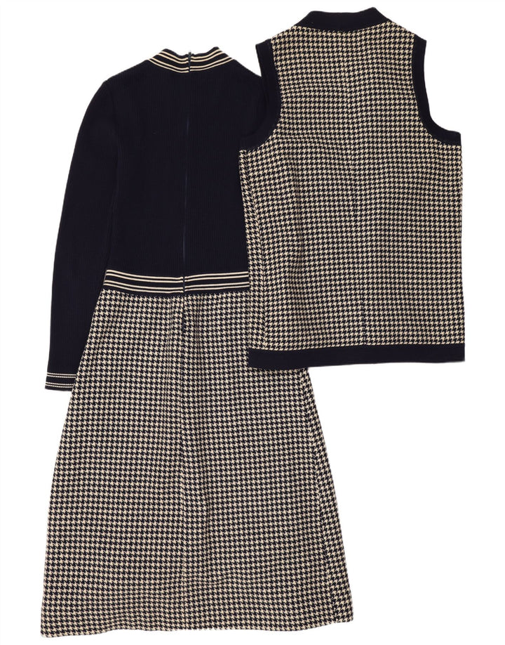 Set da 2 pezzi vintage da donna UK 12 medio pied de poule blu navy