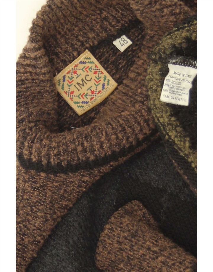 Maglione vintage da uomo con collo alto e collo alto IT 48 Marrone medio a rombi/diamante