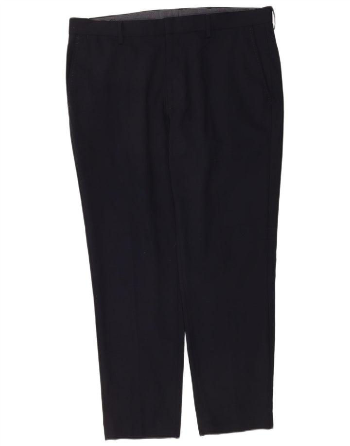 Pantaloni chino dritti da uomo Marks & Spencer W36 L29 lana blu navy