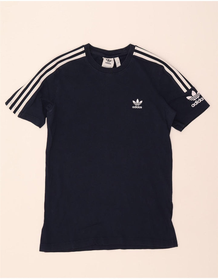 ADIDAS Mens Graphic T-Shirt Top Small Navy Blue Vintage Adidas and Second-Hand Adidas from Messina Hembry 