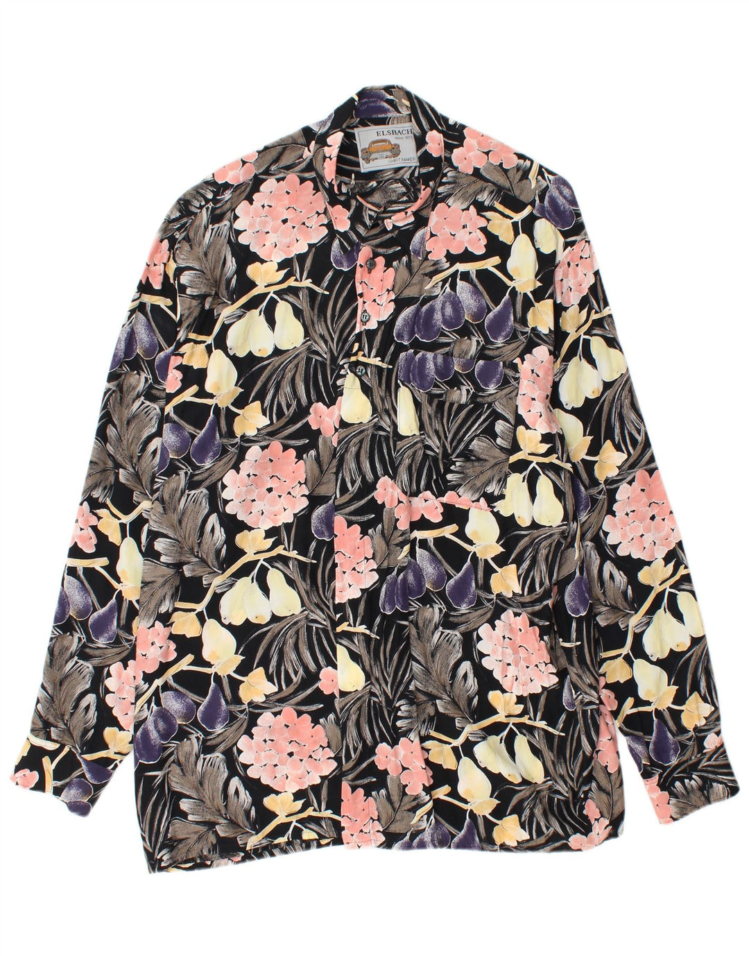 Camicia pullover da uomo ELSBACH taglia 41/42 grande viscosa floreale nera