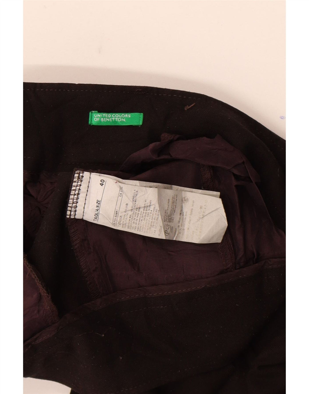 Pantaloni chino dritti da donna Benetton IT 40 Small W28 L34 Poliestere marrone