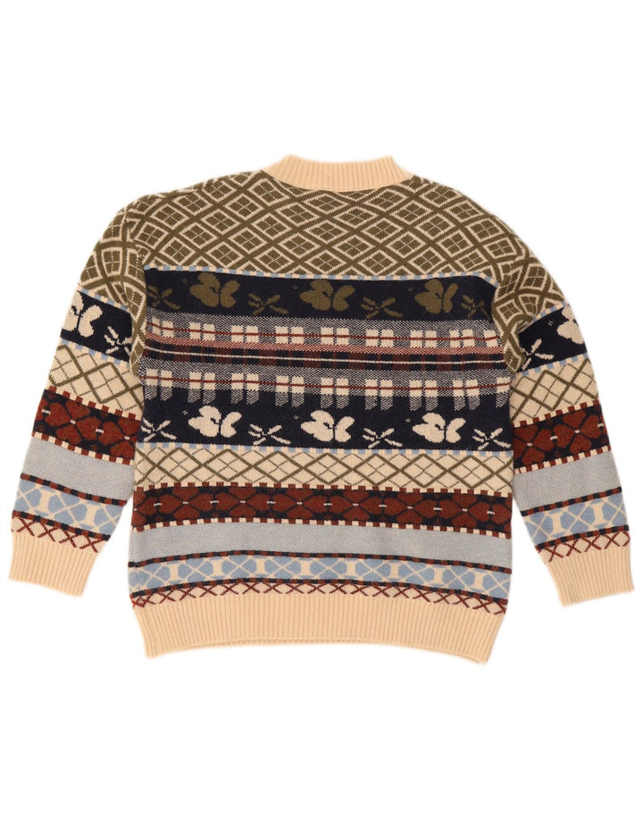 Maglione maglione girocollo da donna vintage UK 10 Piccolo motivo geometrico multicolore