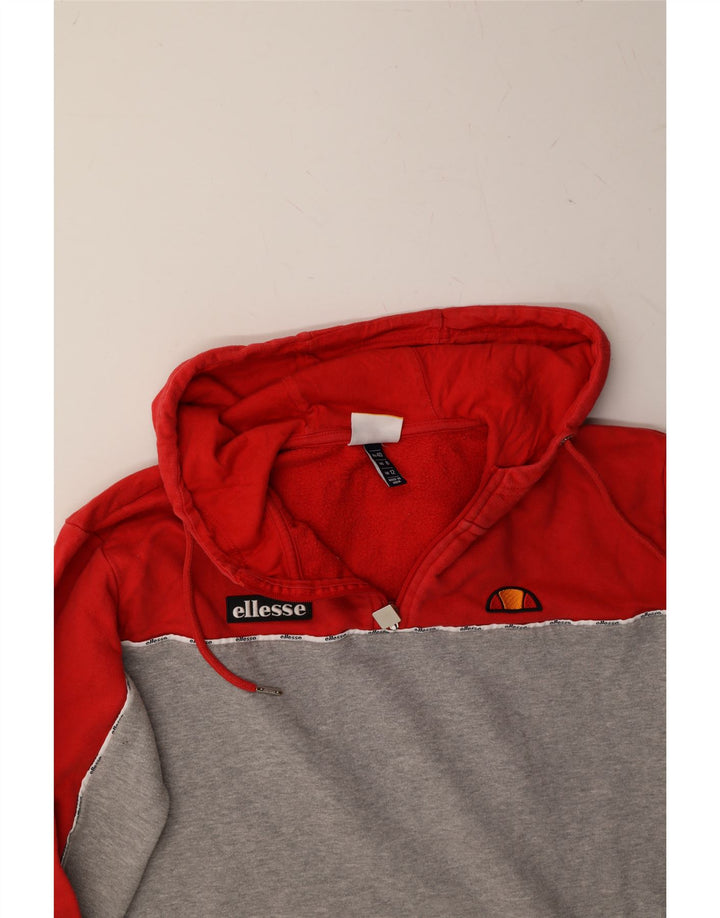 ELLESSE Womens Oversized Crop Hoodie Jumper UK 12 Medium Red Colourblock Vintage Ellesse and Second-Hand Ellesse from Messina Hembry 