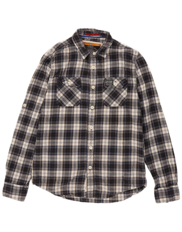 Camicia da uomo in flanella SUPERDRY, cotone a quadri grandi blu navy
