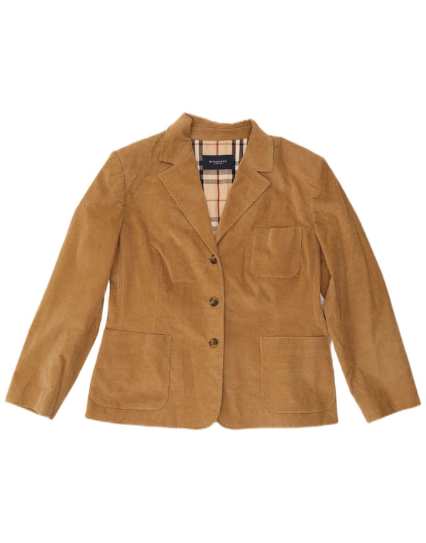 Giacca blazer da donna in velluto a coste a 3 bottoni Burberry IT 46 grande cotone marrone