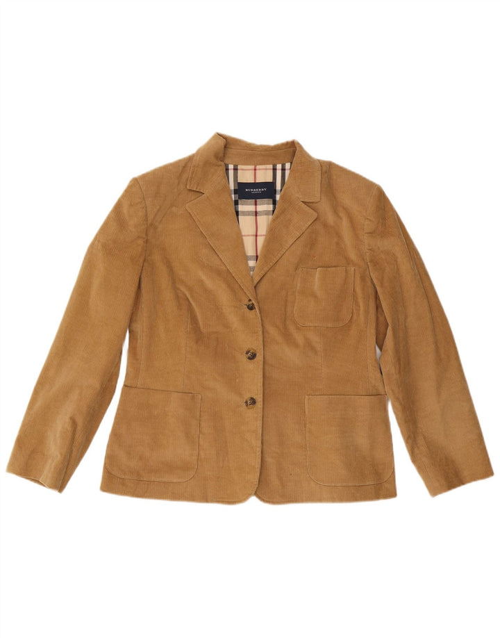 Giacca blazer da donna in velluto a coste a 3 bottoni Burberry IT 46 grande cotone marrone