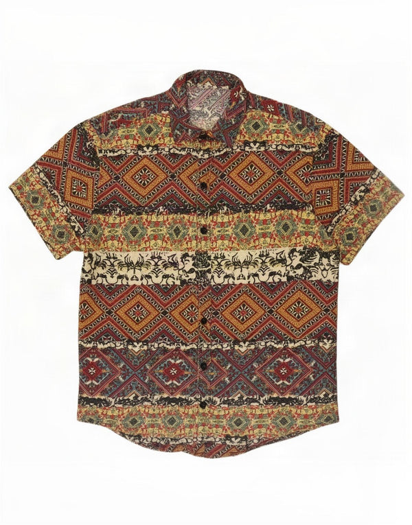Vintage Mens Short Sleeve Shirt Medium Multicoloured Patchwork