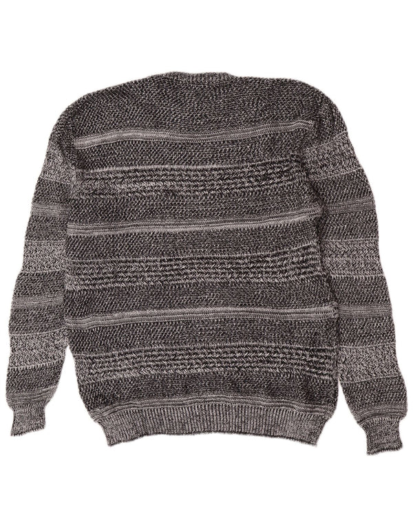 Maglione maglione girocollo da uomo vintage in cotone a righe grigie XL