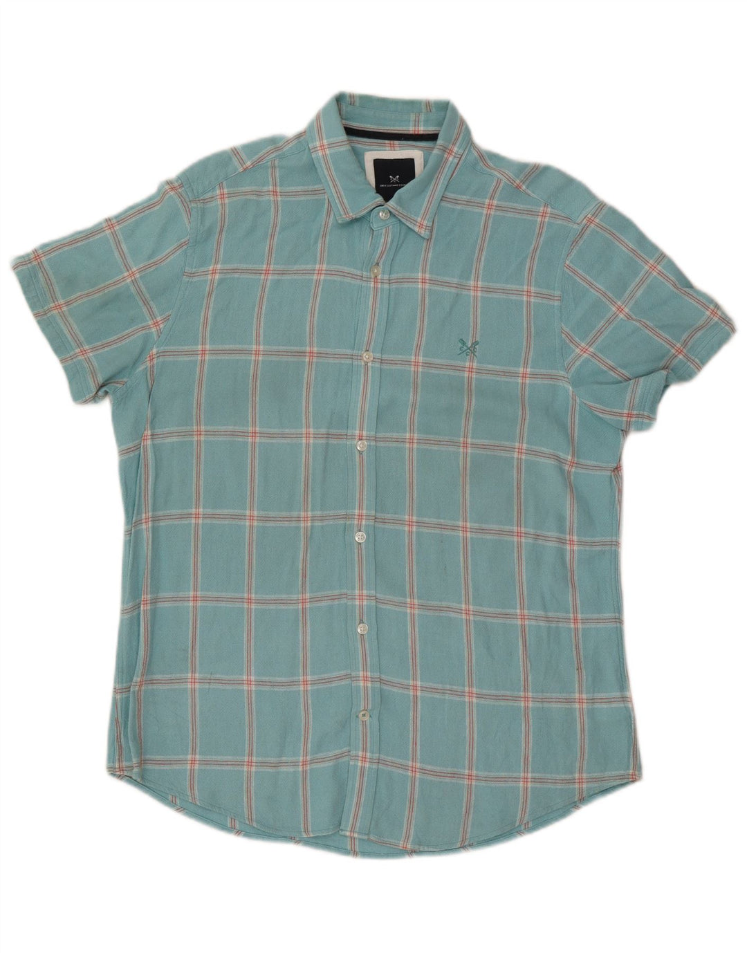Crew Clothing Camicia a maniche corte da uomo in viscosa a quadri turchesi grandi