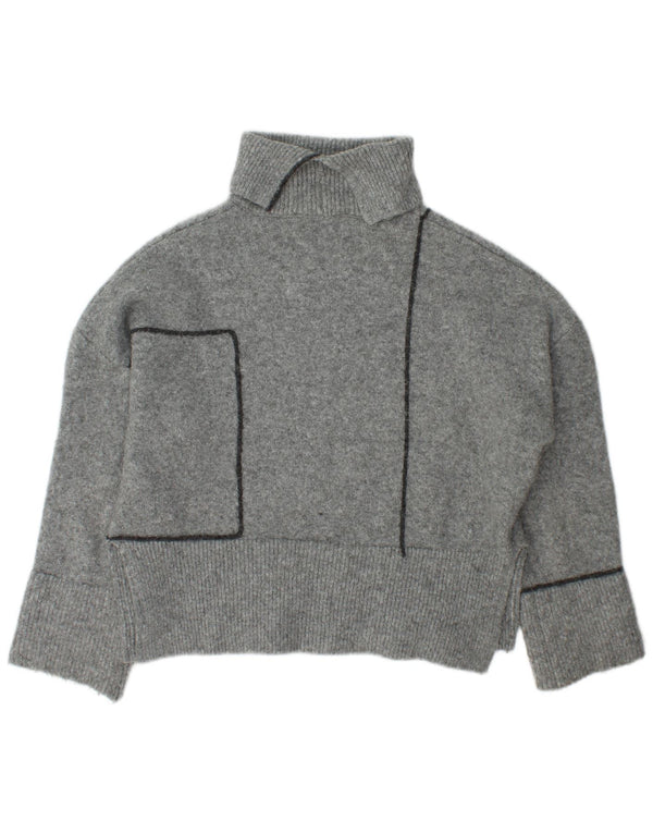 Maglione maglione oversize con collo alto da donna Zara UK 10 piccolo acrilico grigio