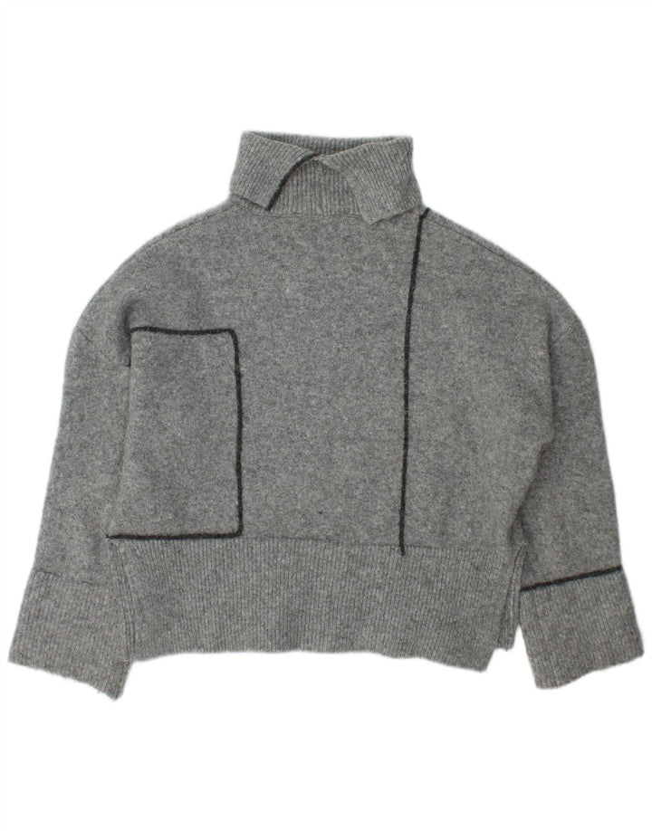Maglione maglione oversize con collo alto da donna Zara UK 10 piccolo acrilico grigio