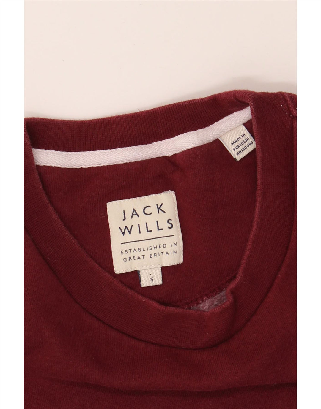 JACK WILLS Mens Graphic Sweatshirt Jumper Small Burgundy Cotton Vintage Jack Wills and Second-Hand Jack Wills from Messina Hembry 