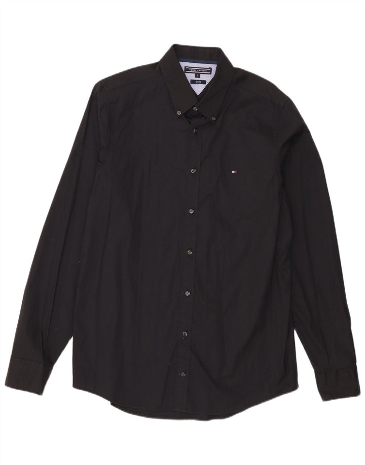 Camicia da uomo slim fit elasticizzata Tommy Hilfiger grande cotone nero