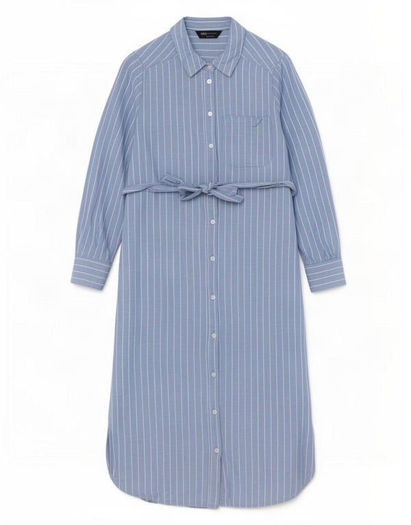 Marks & Spencer Womens Long Sleeve Shirt Dress UK 8 Small Blue Pinstripe