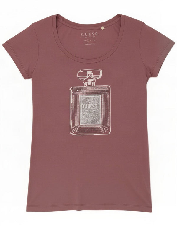 Guess T-shirt grafica da donna Top UK 6 Small Rosa Cotone