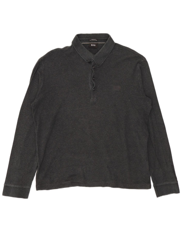 Polo HUGO BOSS da uomo a maniche lunghe vestibilità regolare XL in cotone grigio