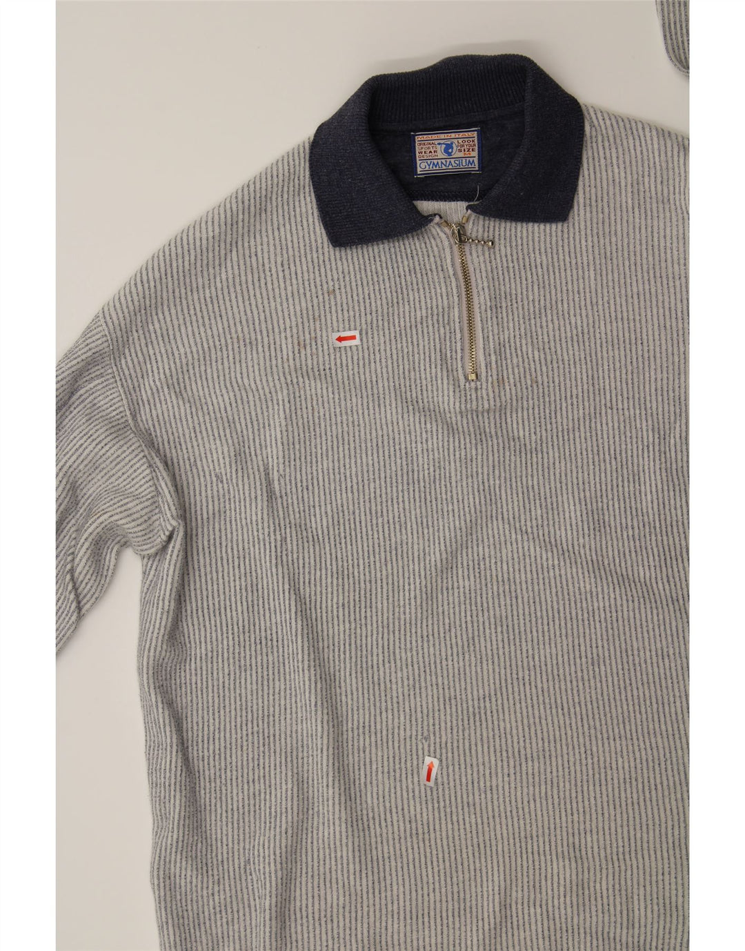 GYMNASIUM Mens Polo Neck Jumper Sweater Medium Grey Striped Vintage Gymnasium and Second-Hand Gymnasium from Messina Hembry 