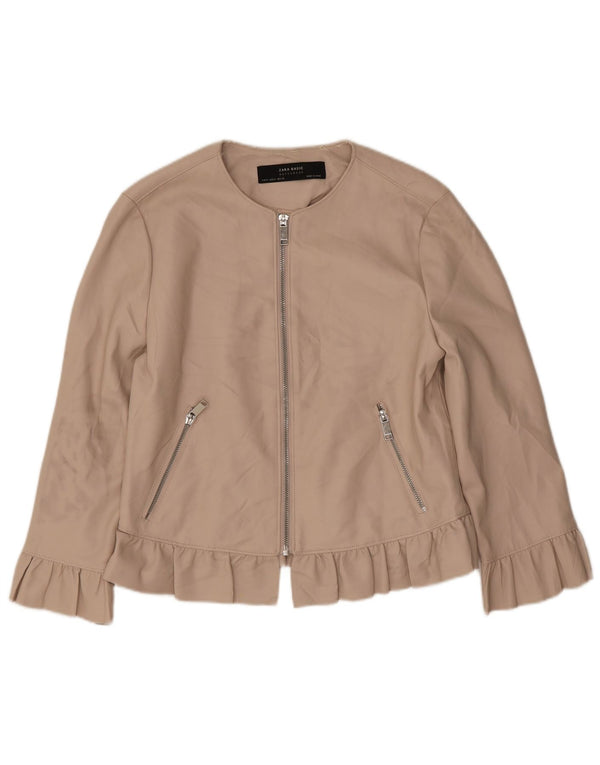 Giacca Bolero in ecopelle con maniche a 3/4 da donna Zara UK 12 Beige medio