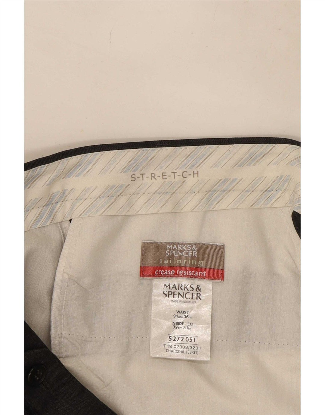 Pantaloni da abito con pegging elasticizzati da uomo Marks & Spencer W36 L31 poliestere grigio