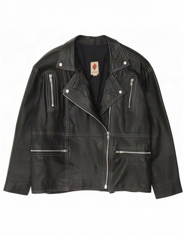 Vintage Womens Biker Leather Jacket IT 48 XL Black