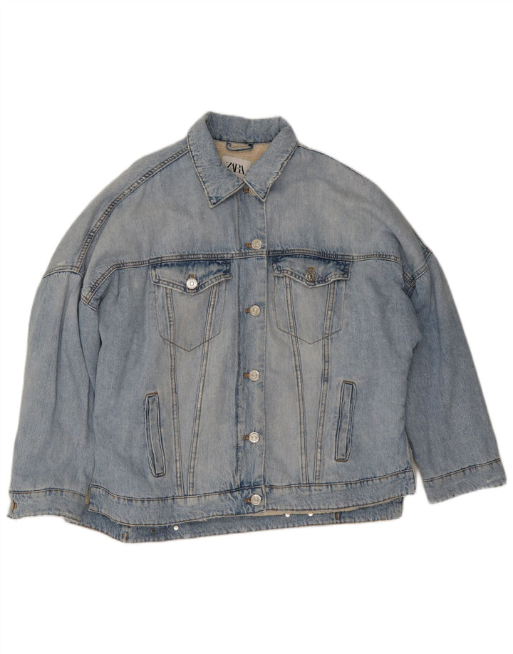 Giacca Sherpa in denim oversize da donna Zara UK 14 Blu medio