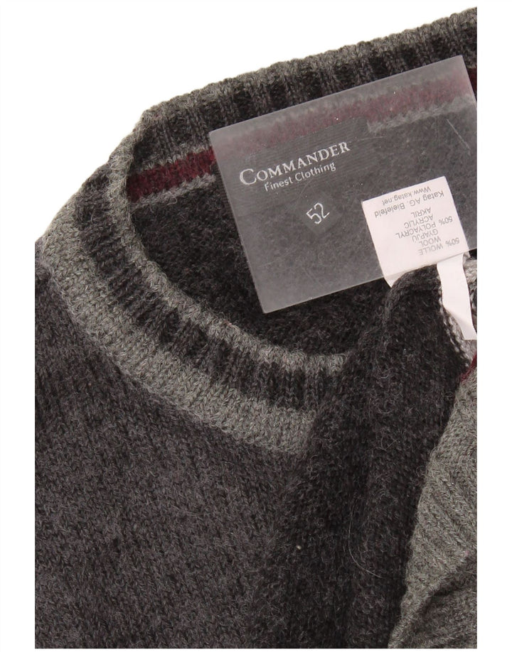 COMMANDER Maglione girocollo da uomo IT 52 Large Grigio Colourblock in lana