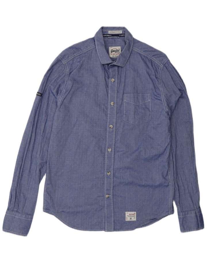 Camicia da uomo SUPERDRY Large in cotone maculato blu